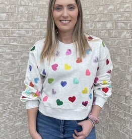 Queen of Sparkles Queen of Sparkles Light Grey Multi Rhinestone Heart Sweatshirt