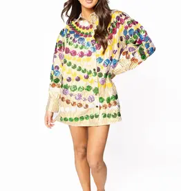 Queen of Sparkles Queen of Sparkles Gold Stripe Mega Bead Button Up Dress