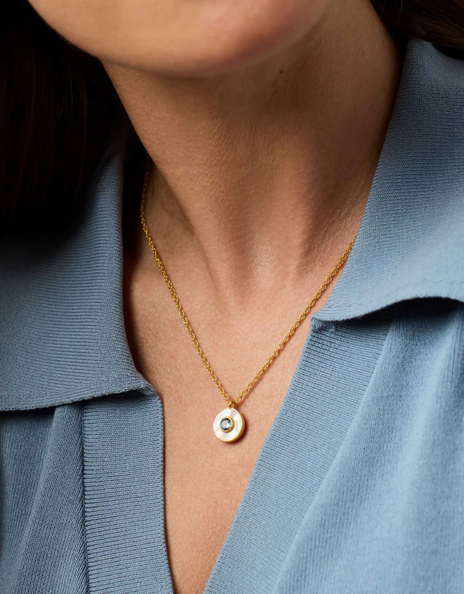 Julie Vos Julie Vos Colette Circle Delicate Necklace Chalcedony Blue