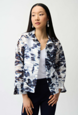 Joseph Ribkoff Joseph Ribkoff Jacquard Organza Floral Print Trapeze Jacket With Stand Collar