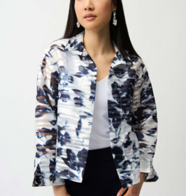 Joseph Ribkoff Joseph Ribkoff Jacquard Organza Floral Print Trapeze Jacket With Stand Collar