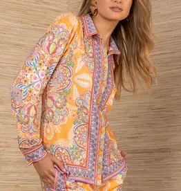 Hale Bob Hale Bob Tatiana Orange Print Button Down Top