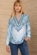 Hale Bob Hale Bob Azaria Blue Vneck Paisley Long Sleeve Top