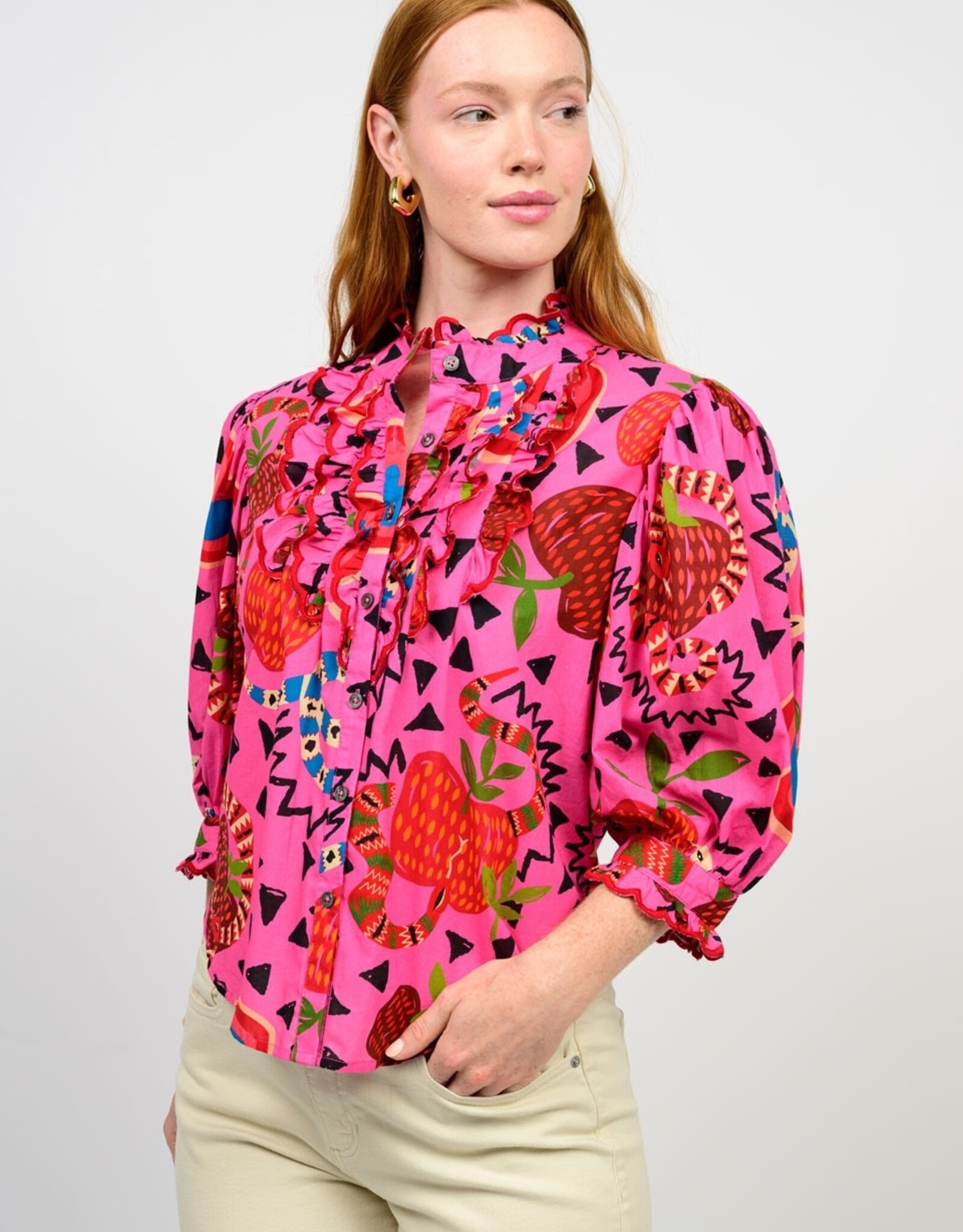 Ivy Jane Ivy Jane 3/4 Slv Pink Charming Snakes Top