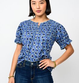 Ivy Jane Ivy Jane Blue Floral Smock Neck Top