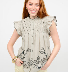 Ivy Jane Ivy Jane Khaki/Blue Smocked Bird Top