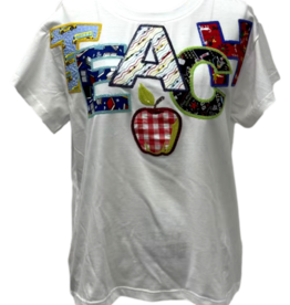Queen of Sparkles Queen of Sparkles White Multi Fabric "Teach" Apple Tee