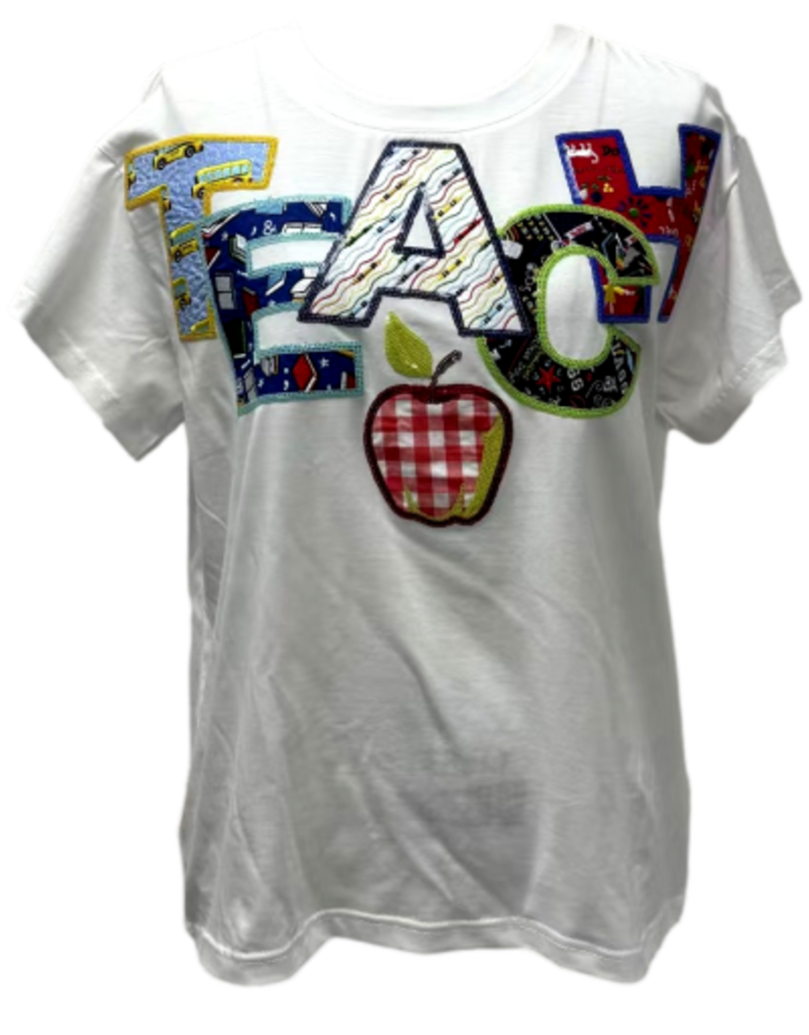 Queen of Sparkles Queen of Sparkles White Multi Fabric "Teach" Apple Tee