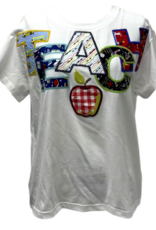 Queen of Sparkles Queen of Sparkles White Multi Fabric "Teach" Apple Tee