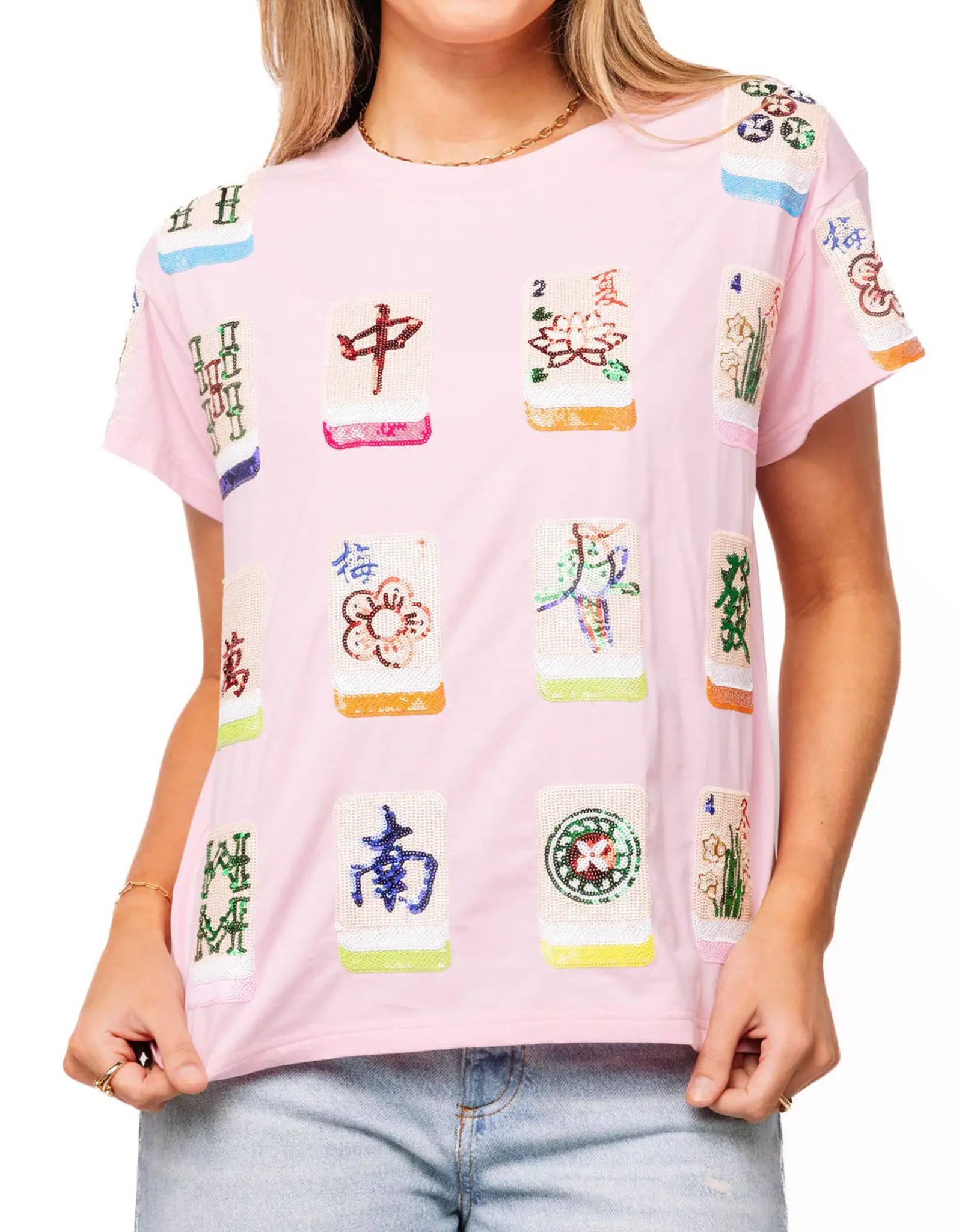 Queen of Sparkles QUEEN OF SPARKLES LIGHT PINK SCATTERD MAHJONG TILE TEE
