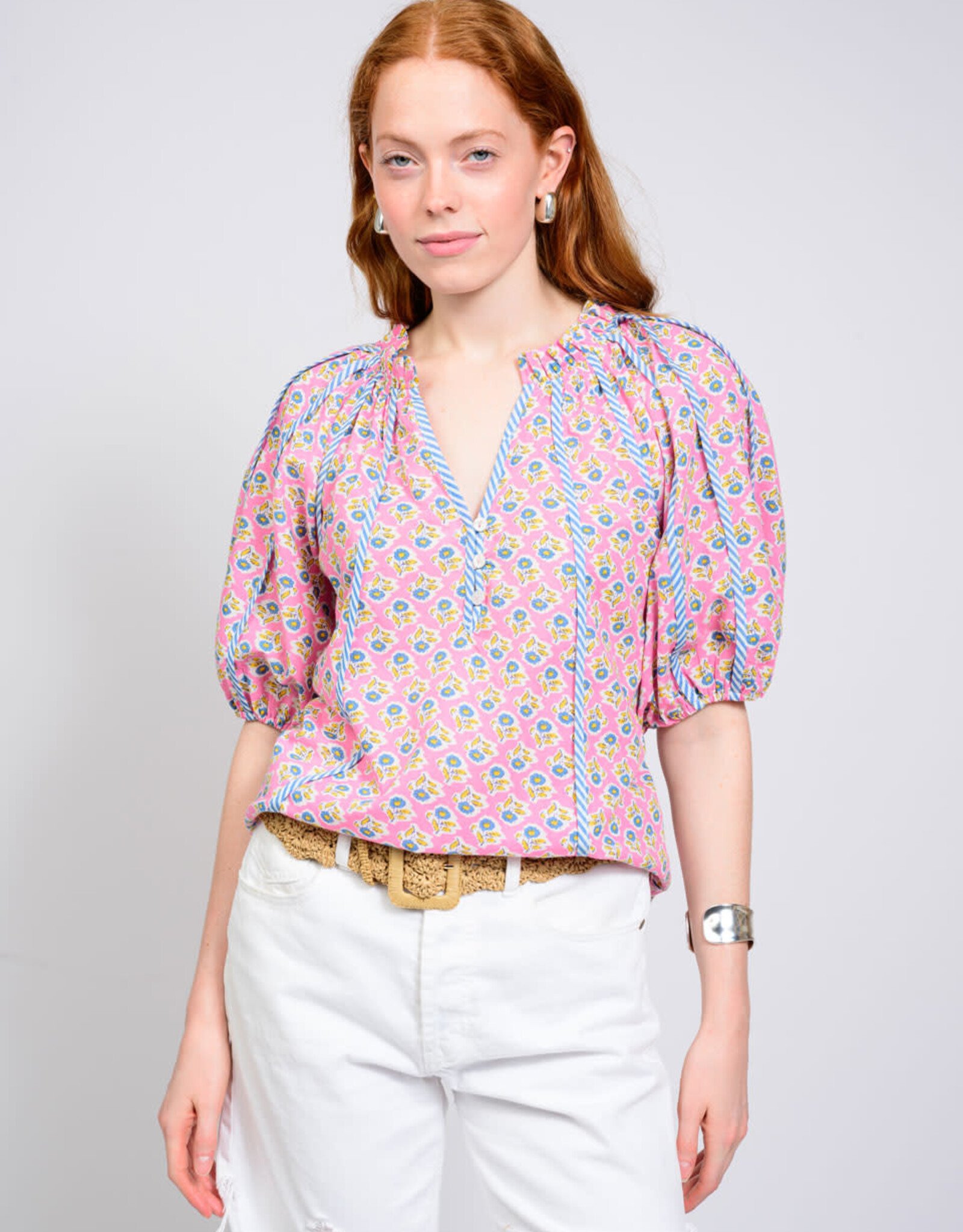 Ivy Jane Ivy Jane Striped Trim Floral Top