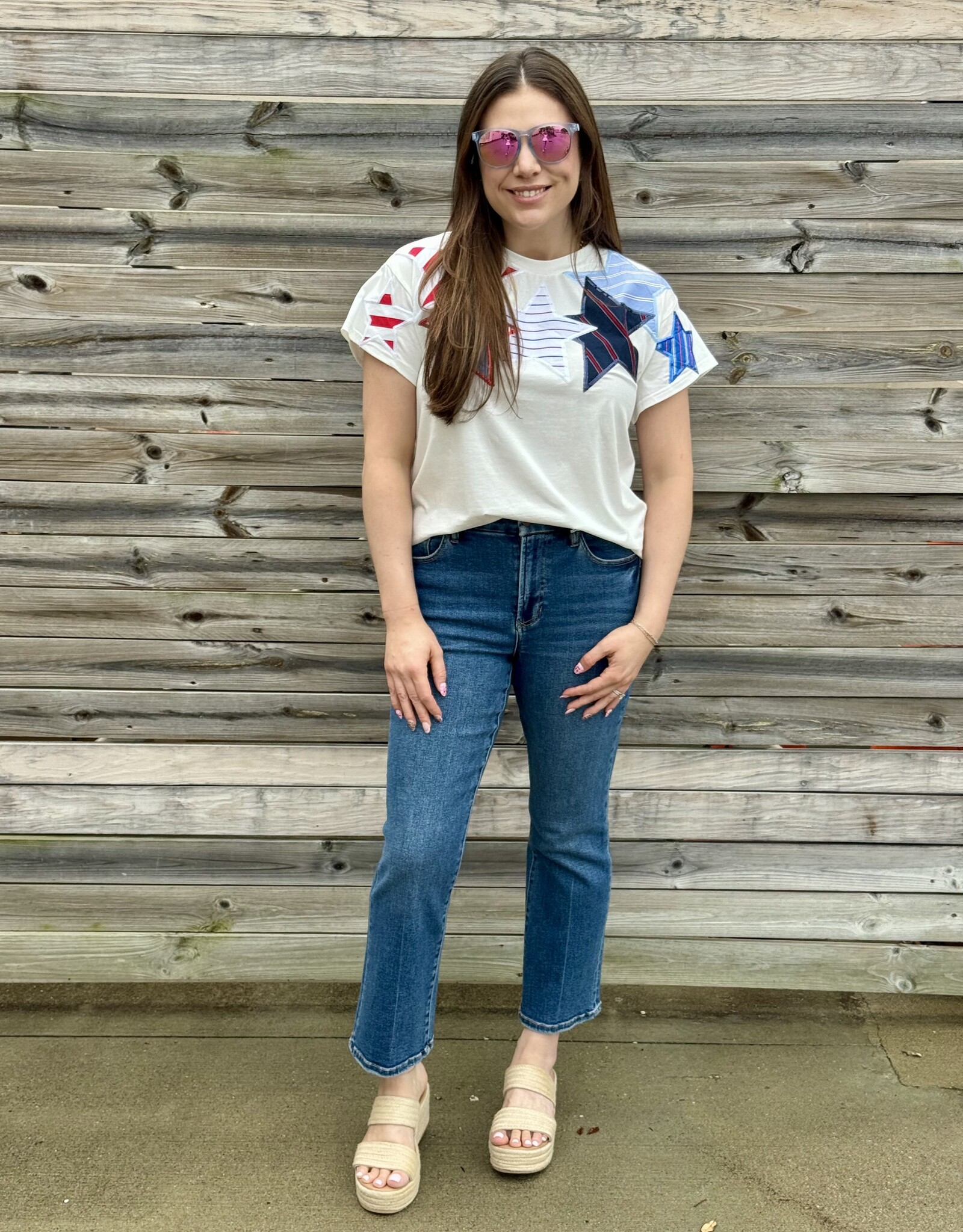 Queen of Sparkles Queen of Sparkles USA Stripe Patch Stars Tee