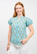 Ivy Jane Ivy Jane Teal w Purple Flowers Cap Slv Top
