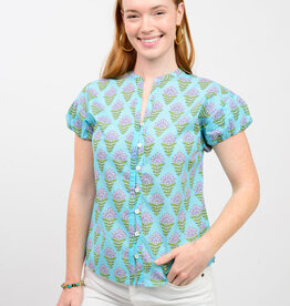 Ivy Jane Ivy Jane Teal w Purple Flowers Cap Slv Top