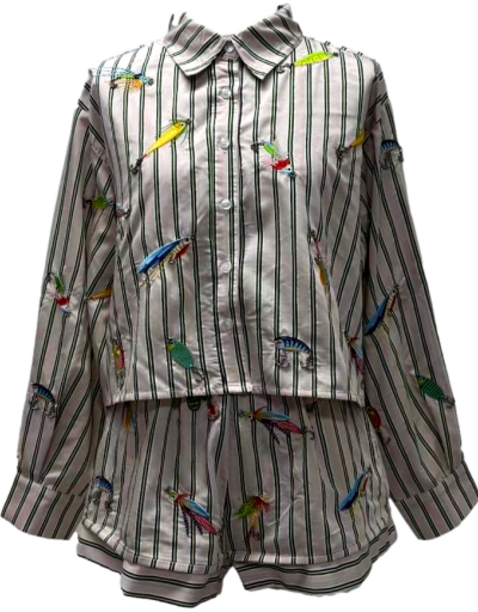 Queen of Sparkles Queen of Sparkles STRIPED FISHING LURE BUTTON UP COTTON TOP