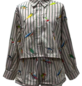 Queen of Sparkles Queen of Sparkles STRIPED FISHING LURE BUTTON UP COTTON TOP