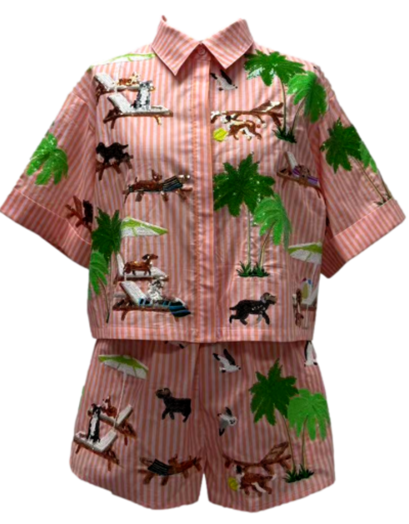 Queen of Sparkles Queen of Sparkles ORANGE STRIPE DOG AT THE BEACH COTTON TOP