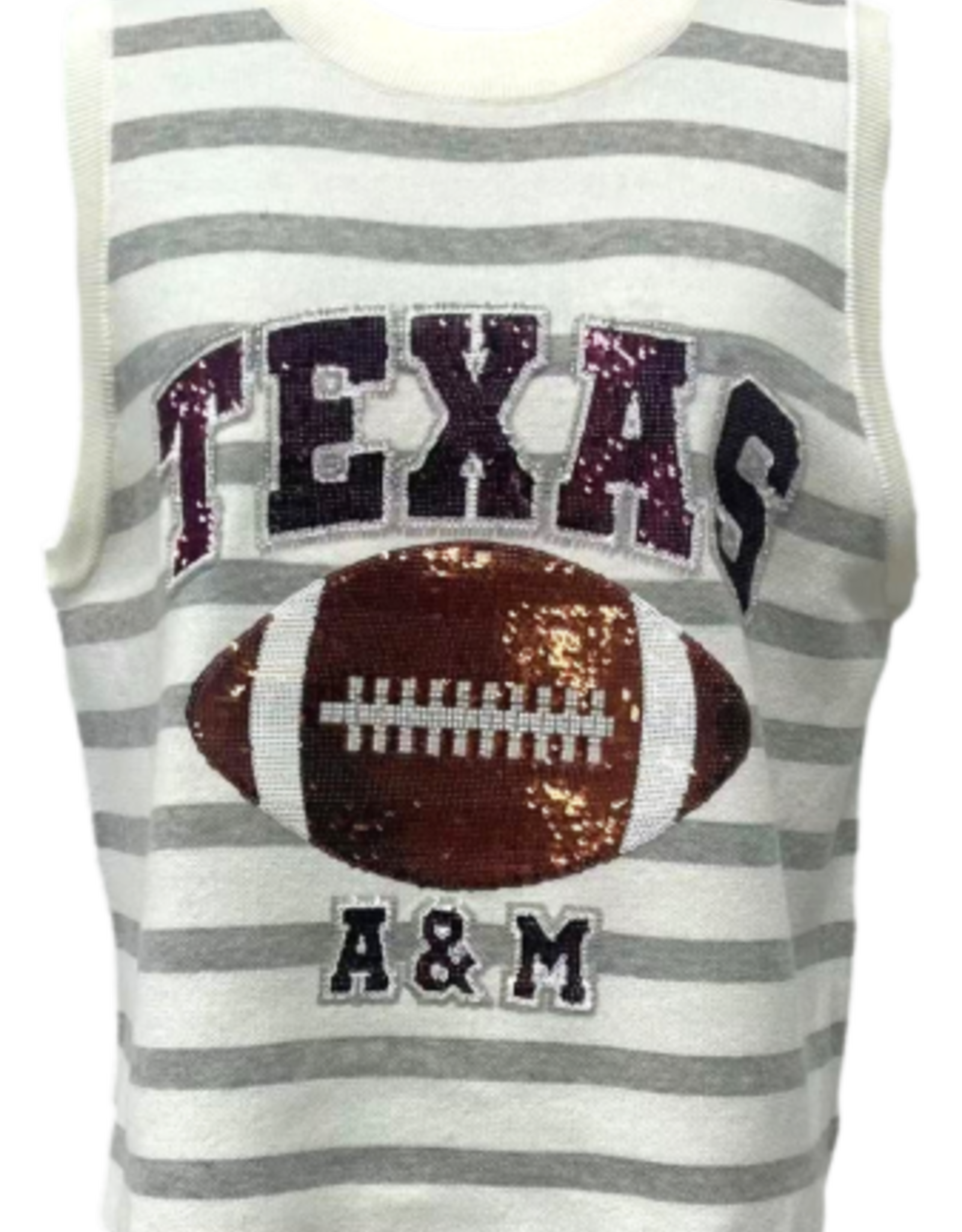 Queen of Sparkles LICENSED TEXAS A&M GREY/ WHT STRIPED  KNIT TANK