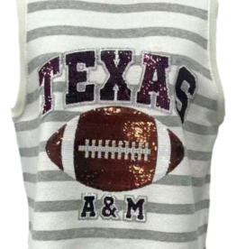Queen of Sparkles LICENSED TEXAS A&M GREY/ WHT STRIPED  KNIT TANK