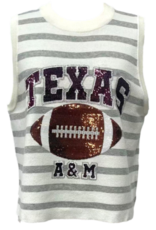 Queen of Sparkles LICENSED TEXAS A&M GREY/ WHT STRIPED  KNIT TANK