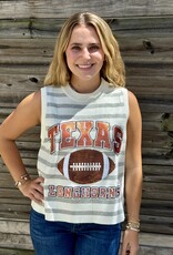 Queen of Sparkles QOS TEXAS GREY & WHITE STRIPED SEQUIN FOOTBALL KNIT TANK
