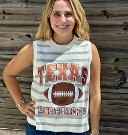 Queen of Sparkles QOS TEXAS GREY & WHITE STRIPED SEQUIN FOOTBALL KNIT TANK