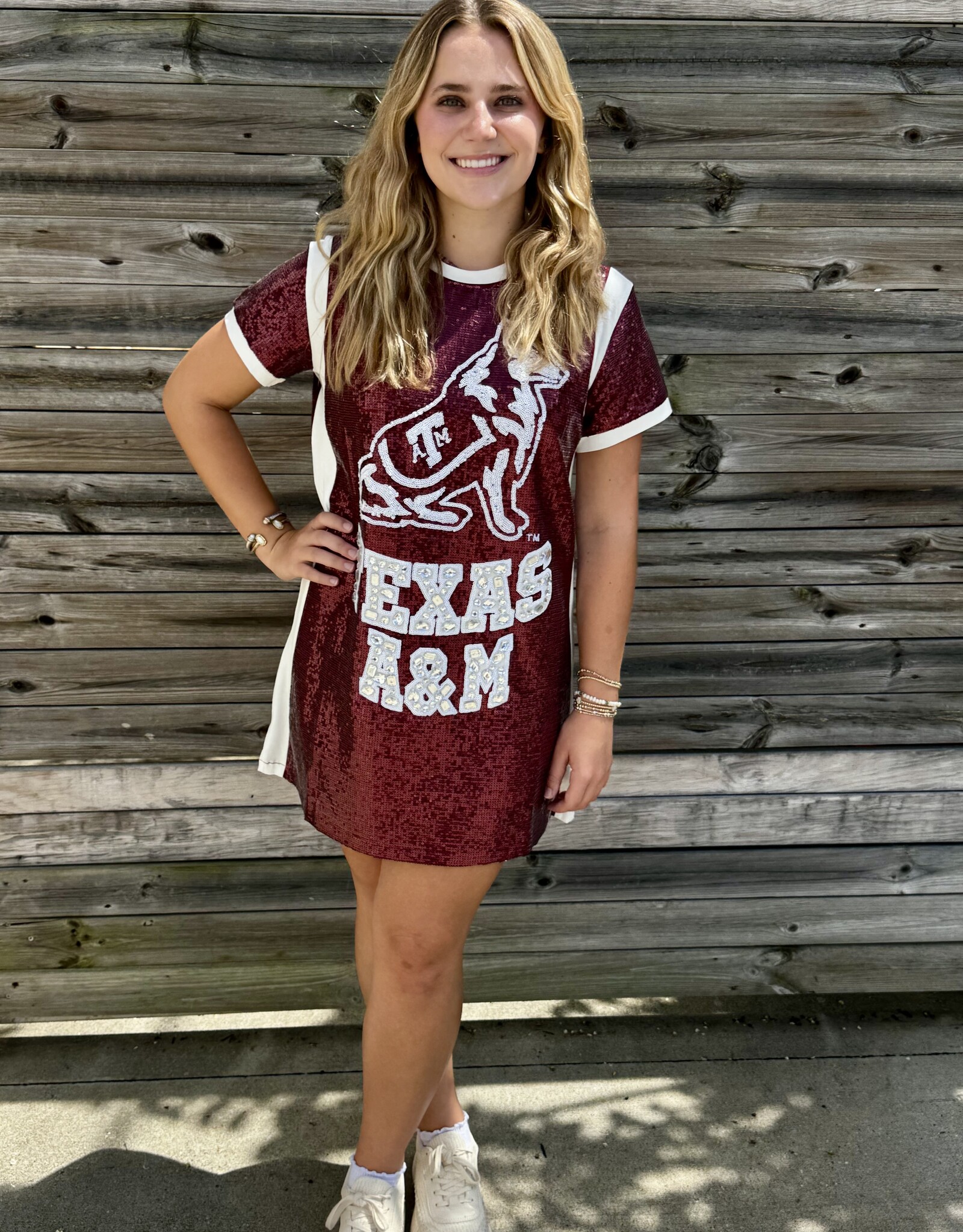 Queen of Sparkles QOS TEXAS A&M FULL SEQUIN MASCOT TEE DRESS