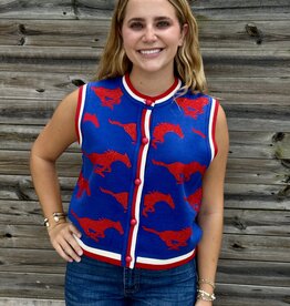Queen of Sparkles QOS  SMU KNIT IN RHINESTONE BUTTON UP KNIT TANK