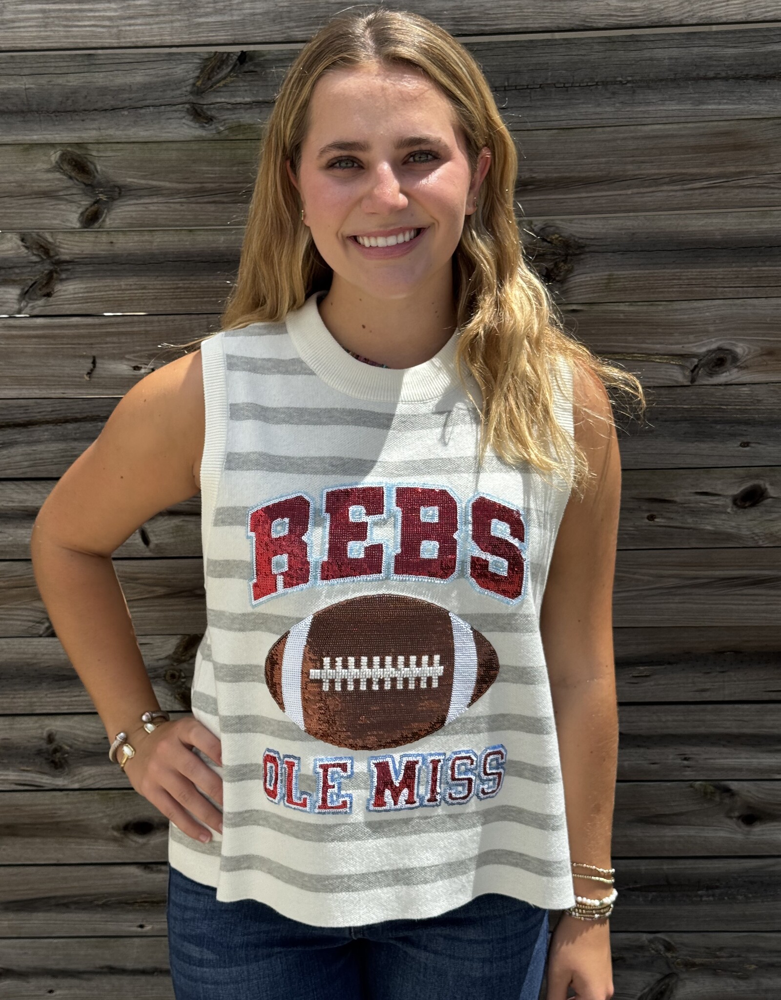Queen of Sparkles Queen of Sparkles Ole Miss Grey Stripe Sequin Tank