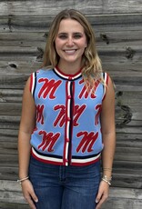 Queen of Sparkles LICENSED OLE MISS KNIT IN RHINESTONE BUTTON UP KNIT TANK