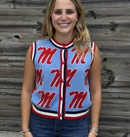 Queen of Sparkles LICENSED OLE MISS KNIT IN RHINESTONE BUTTON UP KNIT TANK