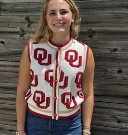 Queen of Sparkles LICENSED OKLAHOMA KNIT IN RHINESTONE BUTTON UP KNIT TANK
