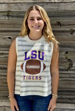 Queen of Sparkles QOS LSU GREY & WHITE STRIPED SEQUIN FOOTBALL KNIT TANK