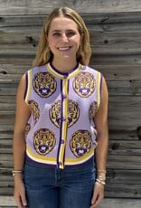 Queen of Sparkles LICENSED LSU KNIT IN RHINESTONE BUTTON UP KNIT TANK
