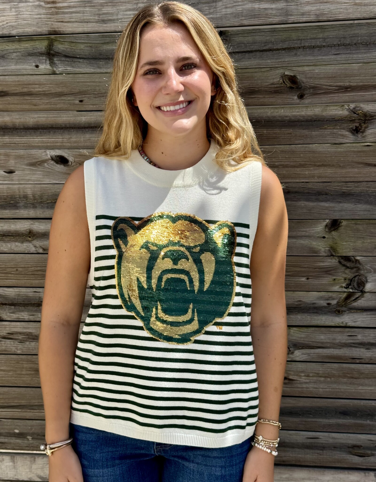 Queen of Sparkles LICENSED BAYLOR MASCOT STRIPED KNIT TANK