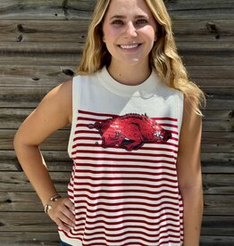 Queen of Sparkles LICENSED ARKANSAS MASCOT STRIPED KNIT TANK