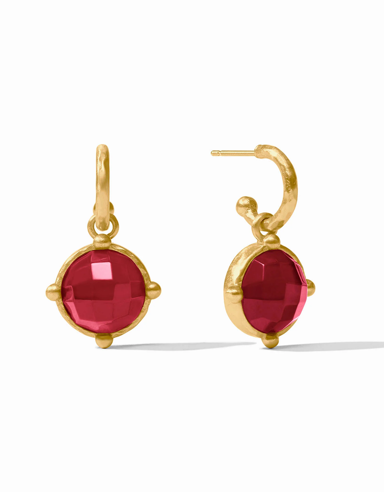 Julie Vos Julie Vos Honeybee Hoop & Charm ER Ir Ruby Red
