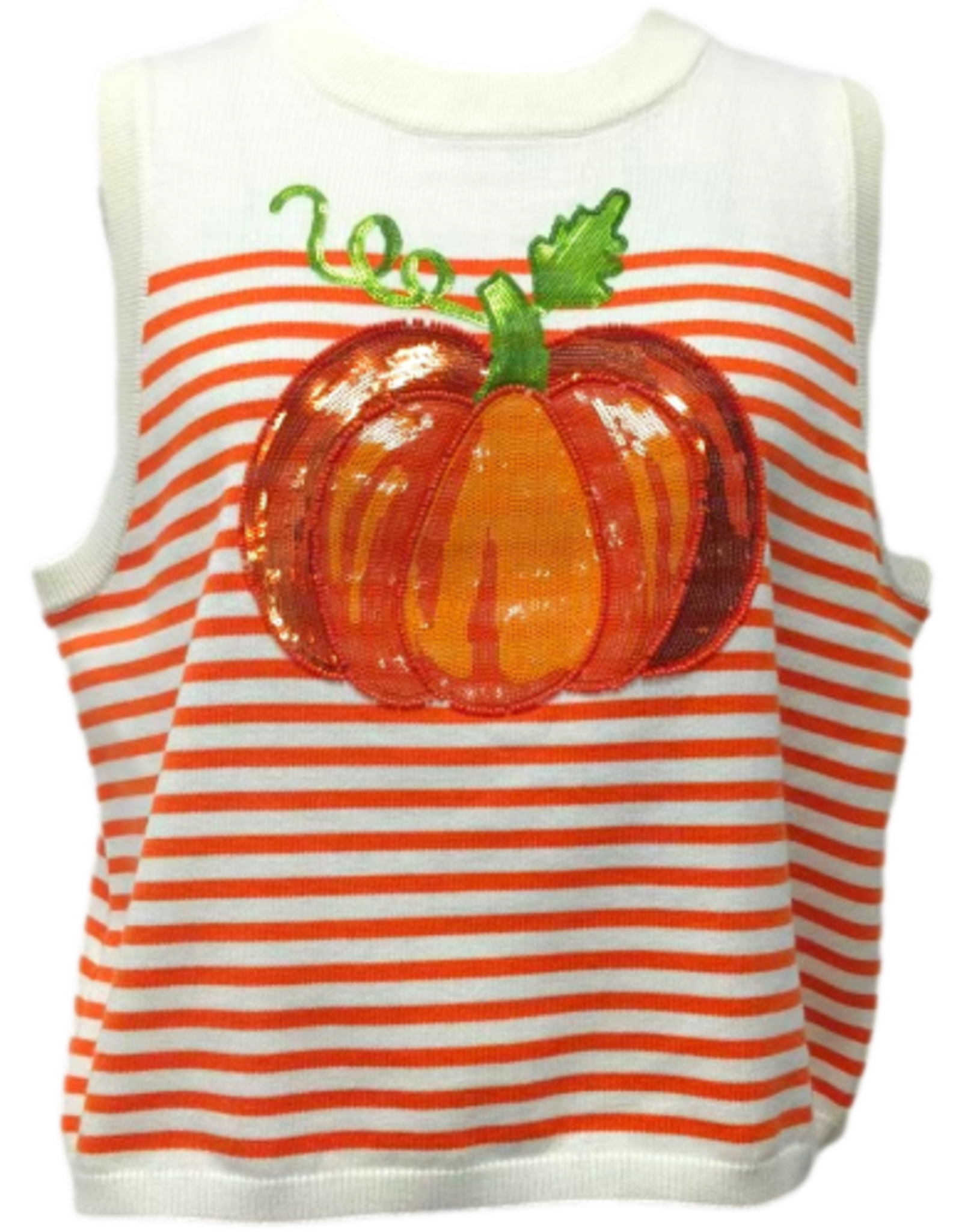 Queen of Sparkles QOS Ivory & Orange Striped Pumpkin Tank