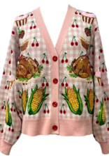 Queen of Sparkles QOS Light Pink Checkered Thanksgiving Dinner & Cherry Cardigan