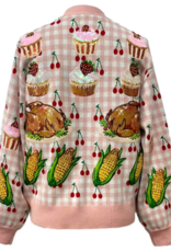 Queen of Sparkles QOS Light Pink Checkered Thanksgiving Dinner & Cherry Cardigan