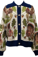 Queen of Sparkles NAVY TRIM BUTTON UP TURKEY, LEAF & ACORN BUTTON UP CARDIGAN