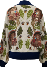 Queen of Sparkles NAVY TRIM BUTTON UP TURKEY, LEAF & ACORN BUTTON UP CARDIGAN