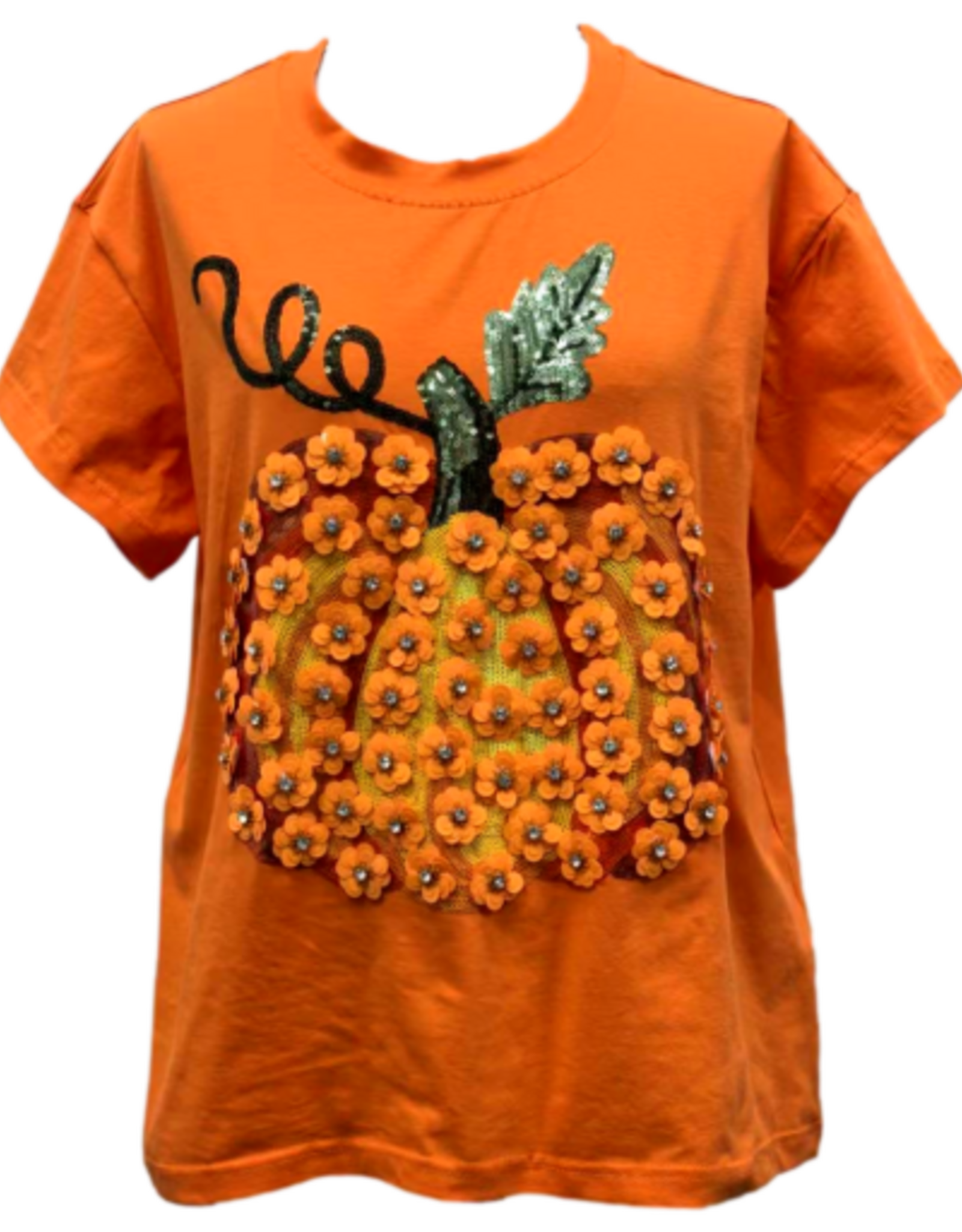 Queen of Sparkles ORANGE SEQUIN FLOWER PUMPKIN TEE