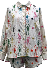 Queen of Sparkles BEIGE MULTI SKELETON BUTTON UP COTTON TOP