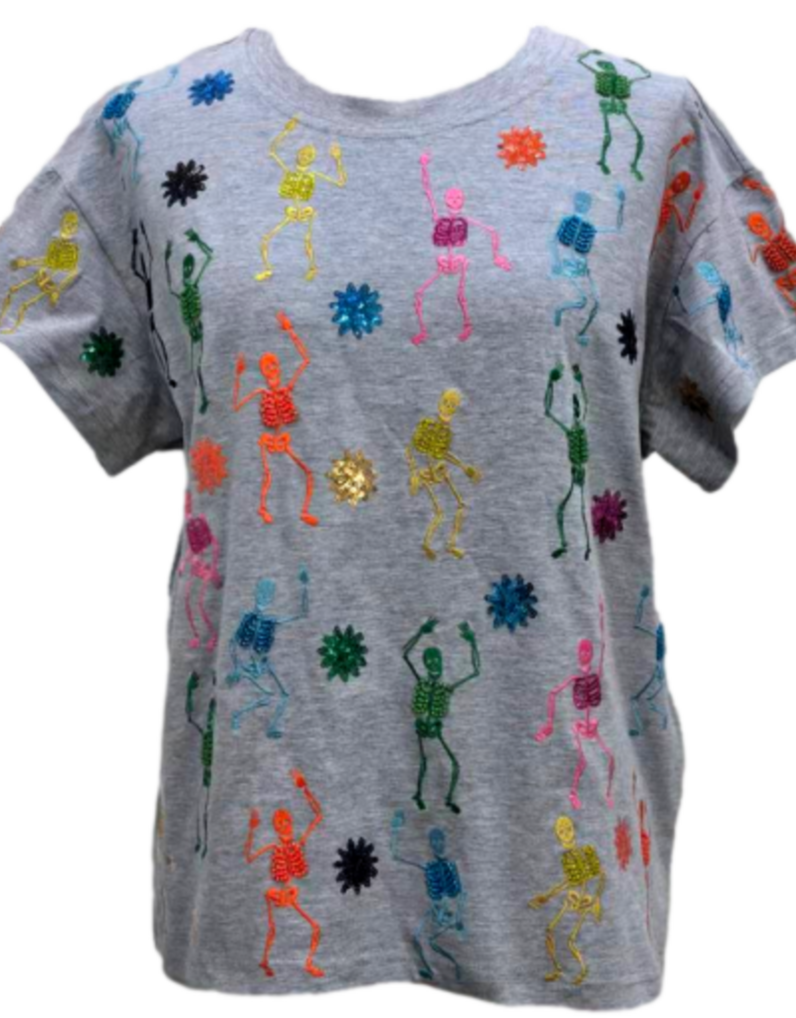 Queen of Sparkles GREY MULTI SKELETON TEE