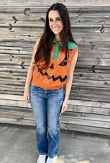 Queen of Sparkles ORANGE FULL SEQUIN PUMKIN FACE COLLAR BUTTON UP VEST