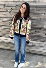Queen of Sparkles NAVY TRIM BUTTON UP TURKEY, LEAF & ACORN BUTTON UP CARDIGAN