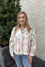 Queen of Sparkles BEIGE MULTI SKELETON BUTTON UP COTTON TOP