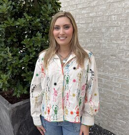 Queen of Sparkles BEIGE MULTI SKELETON BUTTON UP COTTON TOP