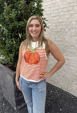 Queen of Sparkles QOS Ivory & Orange Striped Pumpkin Tank